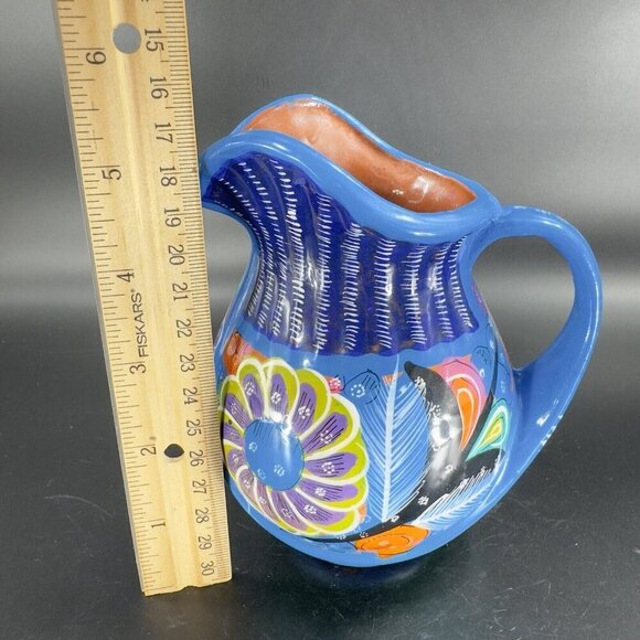 Hand Made Mexico Pottery Tonala Talavera Pitcher Hand Painted RedWare Decor - Picture 5 of 16